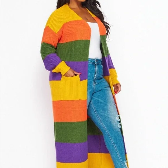 #76 Autumn Stripe Maxi Cardigan-Plus Size - Picture 3 of 6